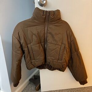 Brown Cropped Puffer Jacket